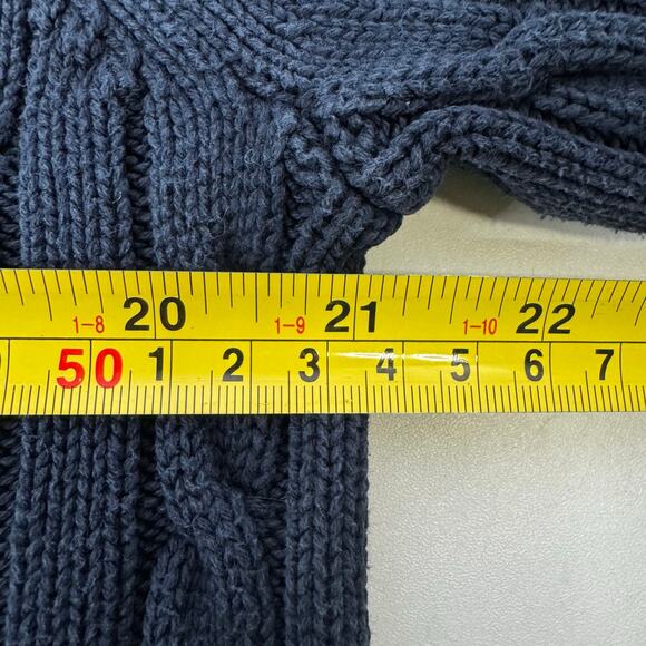 Vintage 1990s LL Bean Cable Knit Cardigan Sweater Navy 100% Cotton Hong Kong XL - Picture 7 of 9